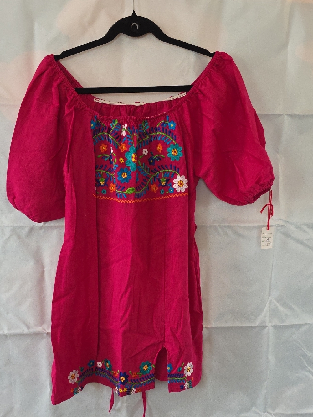 MEXICANA Fuchsia Off-Shoulder Embroidered Mini Dress
